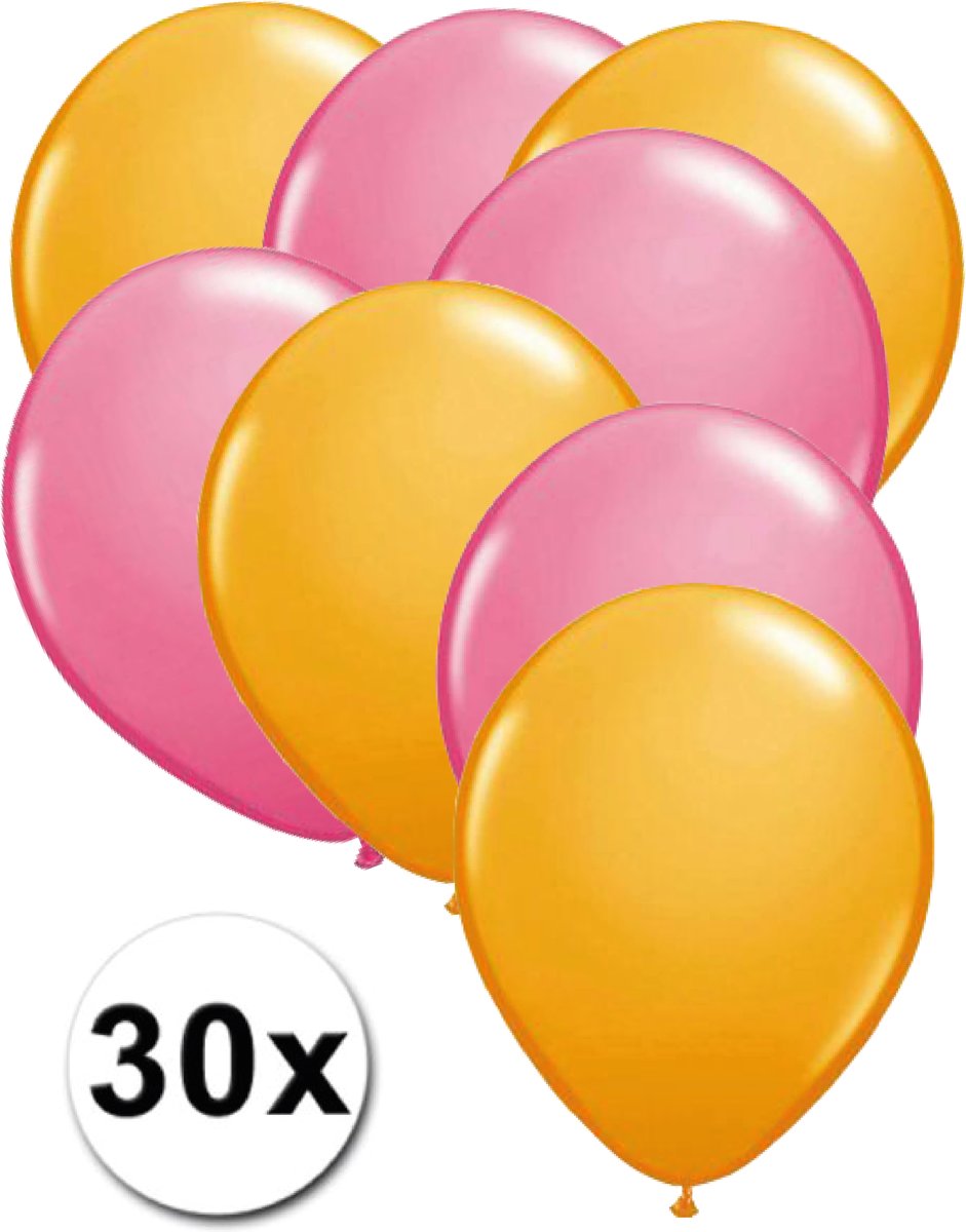 Ballonnen Oranje & Roze 30 stuks 27 cm